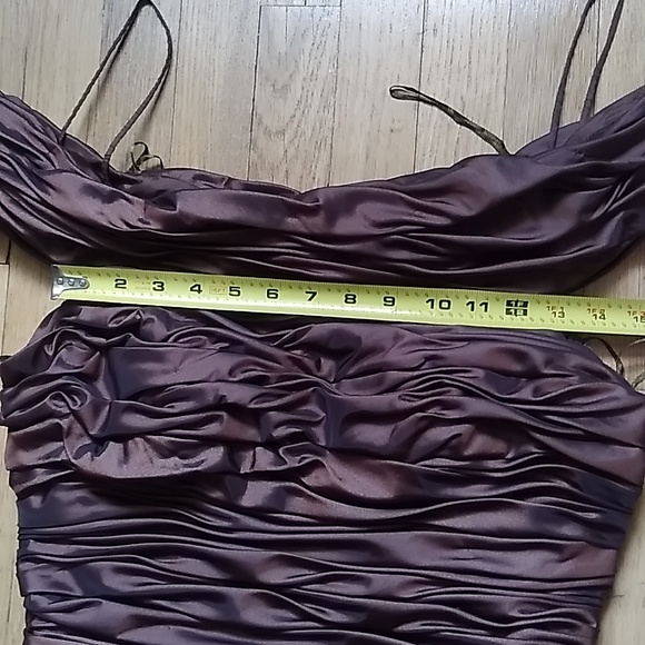JS COLLECTIONS LONG BROWN SATIN FORMAL DRESS SIZE 10 - Picture 13 of 16